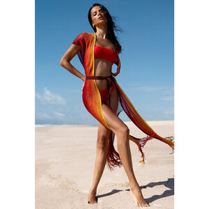 NWT Luli Fama Sunshine Addict Poncho Long Kaftan Cover Up Sunset One Size